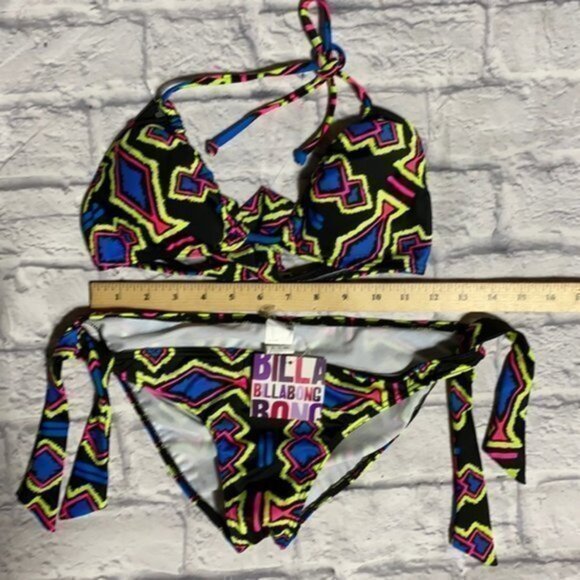 NWT Billabong 90s/Y2K  bikini bright geometric L - Picture 1 of 7